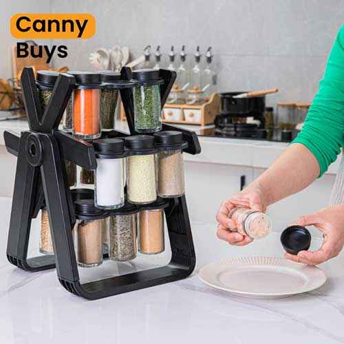 Rotating Spice Rack with 18 Glass Jars