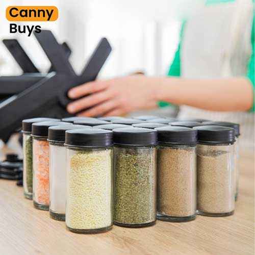 Rotating Spice Rack with 18 Glass Jars