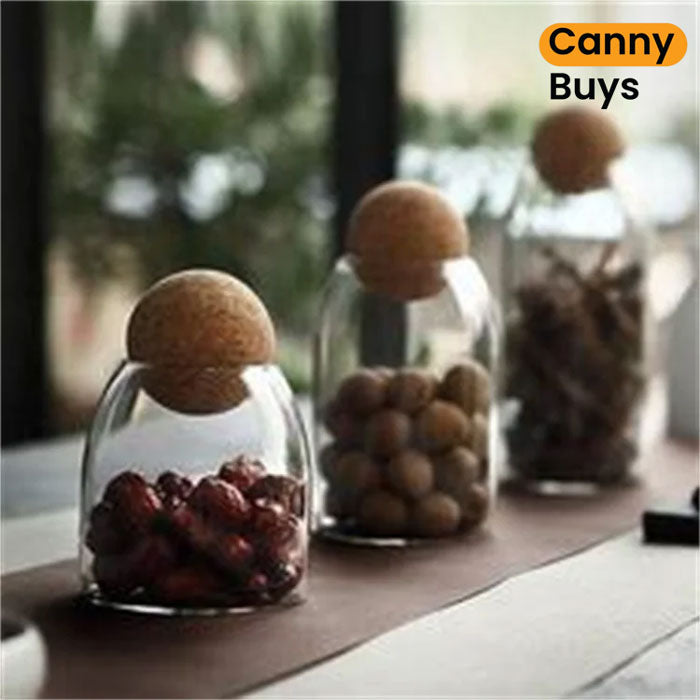 Wooden Ball Glass Storage Jars