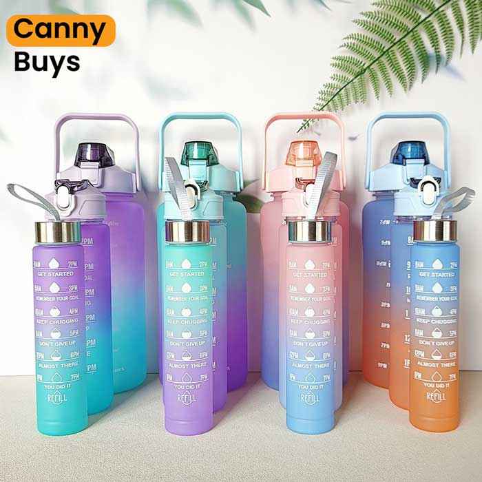 3-in-1 Gradient Motivational Water Bottle Set