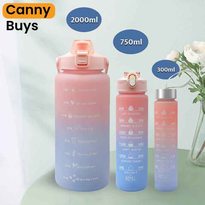 3-in-1 Gradient Motivational Water Bottle Set