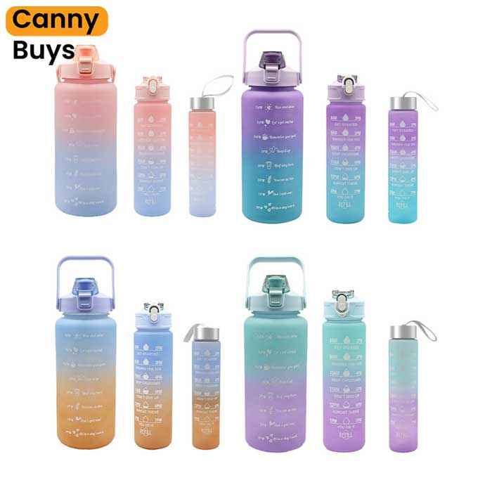 3-in-1 Gradient Motivational Water Bottle Set