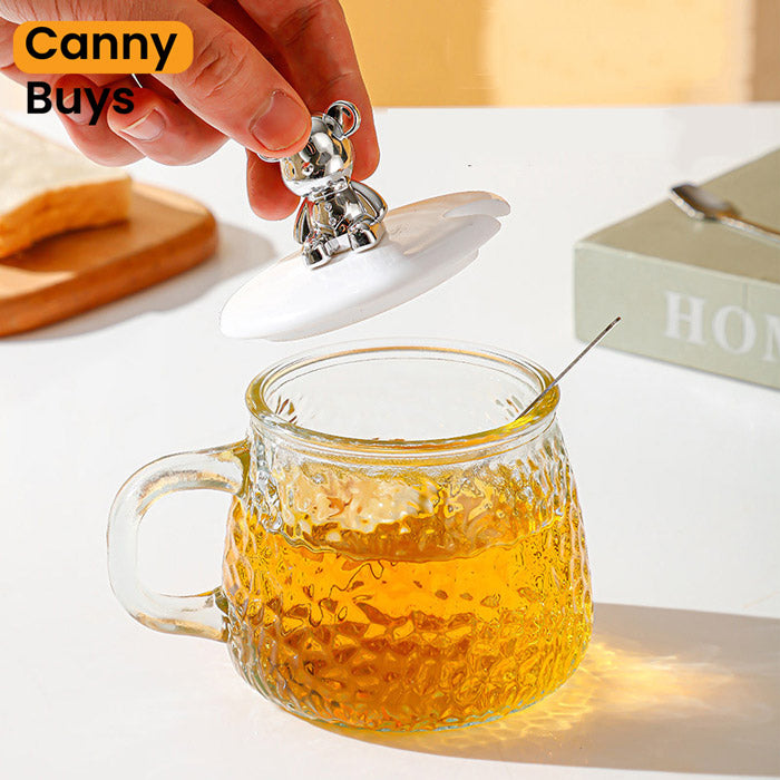 Bear Lid Glass Mug with Spoon - Canny Buys