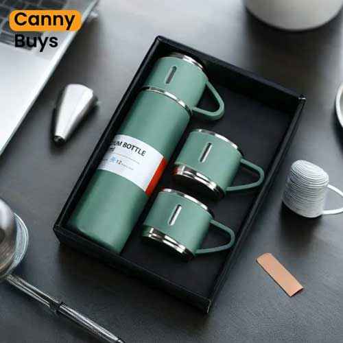 Stainless Steel Vacuum Flask Set with 3 Cups