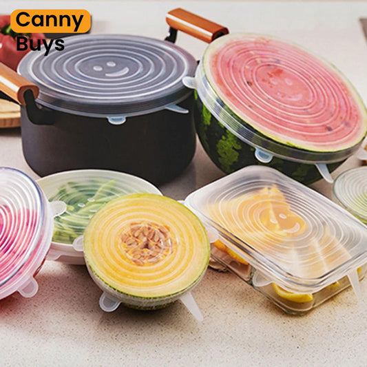 6 Pieces Reusable Food Lid Covers - Canny Buys