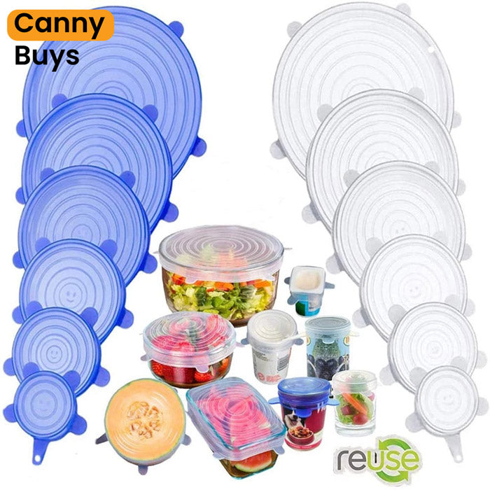 6 Pieces Reusable Food Lid Covers - Canny Buys