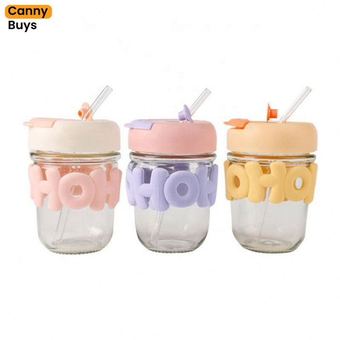 Pearl Glass Drinking bottle with straw -  350ml - Canny Buys