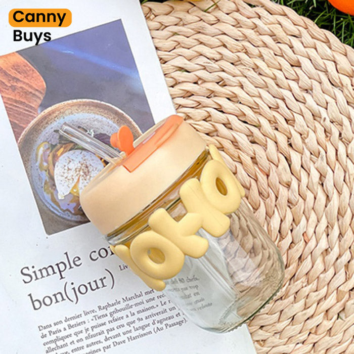 Pearl Glass Drinking bottle with straw -  350ml - Canny Buys