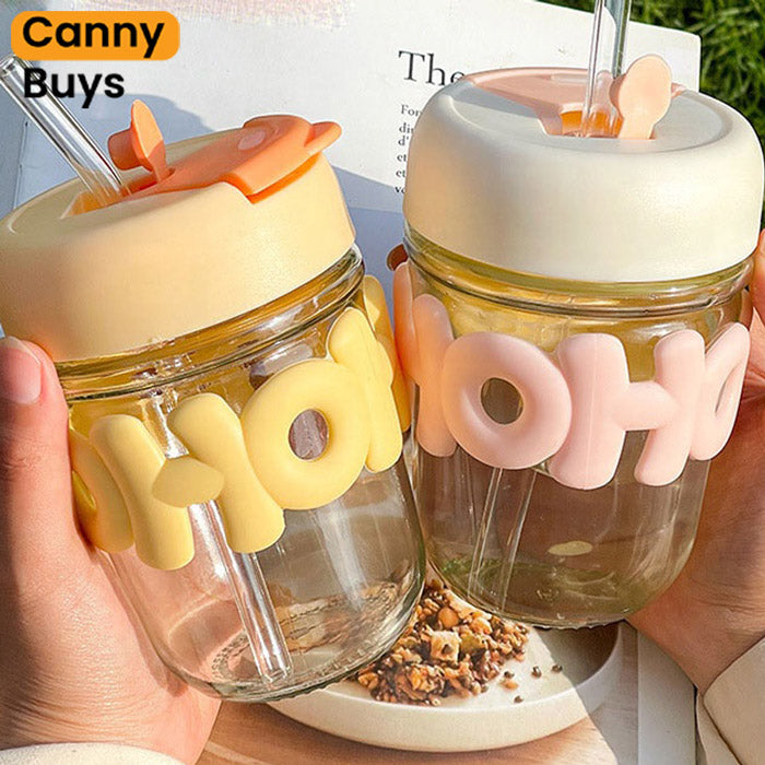 Pearl Glass Drinking bottle with straw -  350ml - Canny Buys