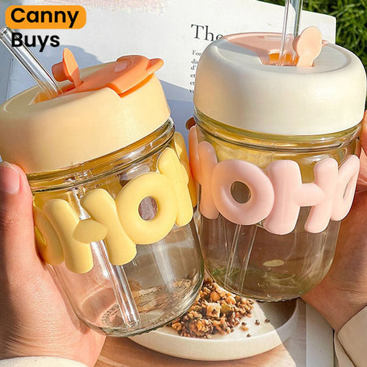 Pearl Glass Drinking bottle with straw -  350ml - Canny Buys