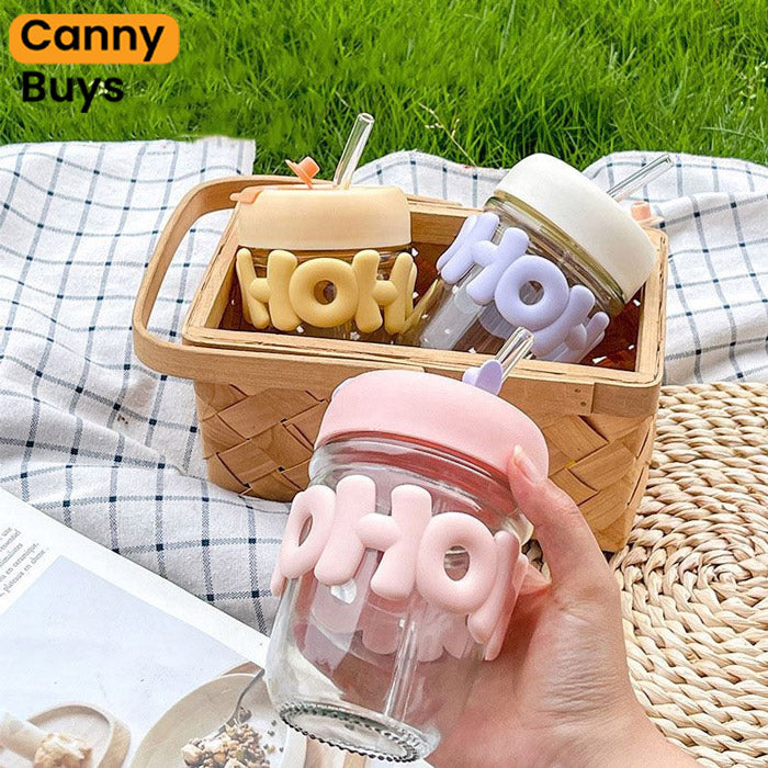 Pearl Glass Drinking bottle with straw -  350ml - Canny Buys