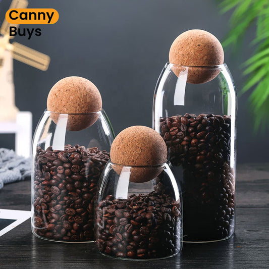 Wooden Ball Glass Storage Jars