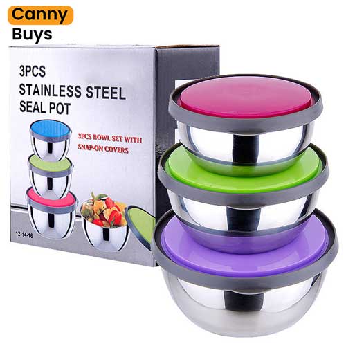 3 Pcs Stainless Steel Food Storage Bowl Set