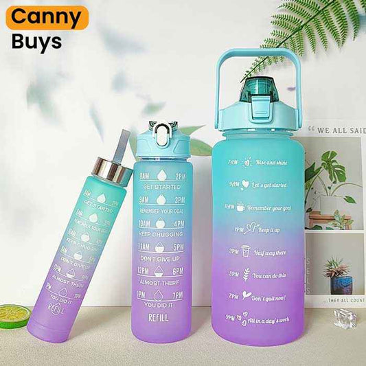 3-in-1 Gradient Motivational Water Bottle Set