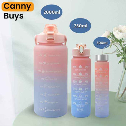 3-in-1 Gradient Motivational Water Bottle Set