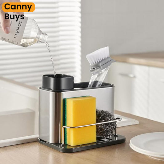 3-in-1 Stainless Steel Soap Dispenser with Sponge Holder - Canny Buys