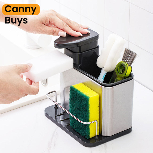 3-in-1 Stainless Steel Soap Dispenser with Sponge Holder - Canny Buys