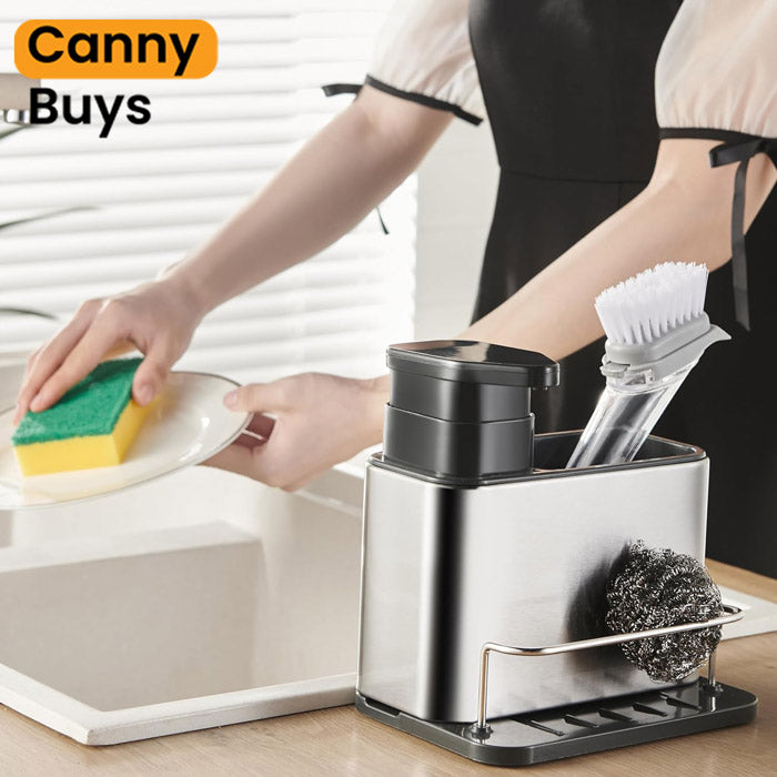 3-in-1 Stainless Steel Soap Dispenser with Sponge Holder - Canny Buys