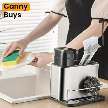 3-in-1 Stainless Steel Soap Dispenser with Sponge Holder - Canny Buys