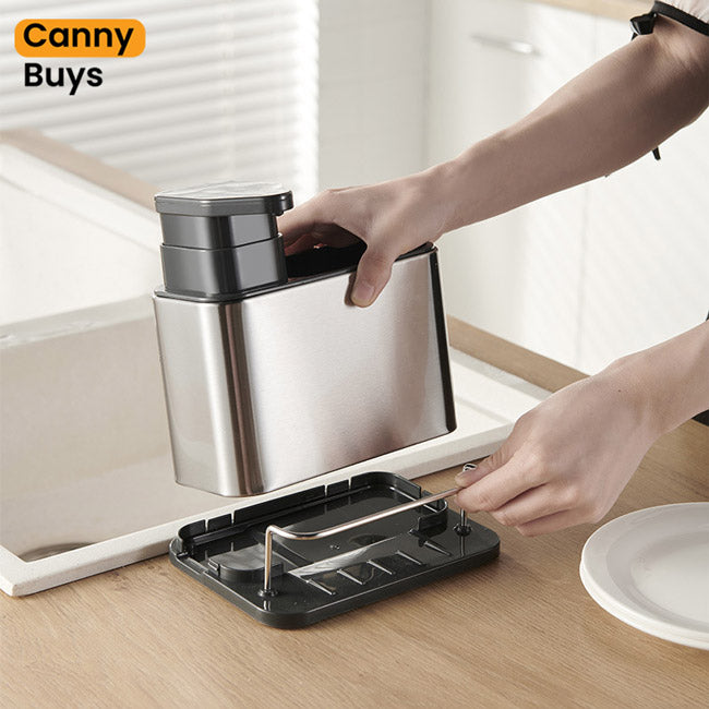 3-in-1 Stainless Steel Soap Dispenser with Sponge Holder - Canny Buys