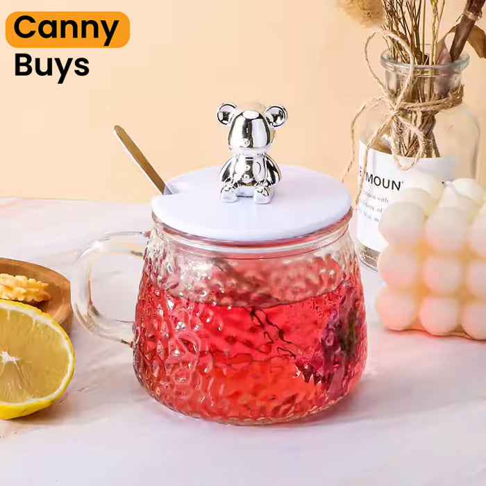 Bear Lid Glass Mug with Spoon - Canny Buys