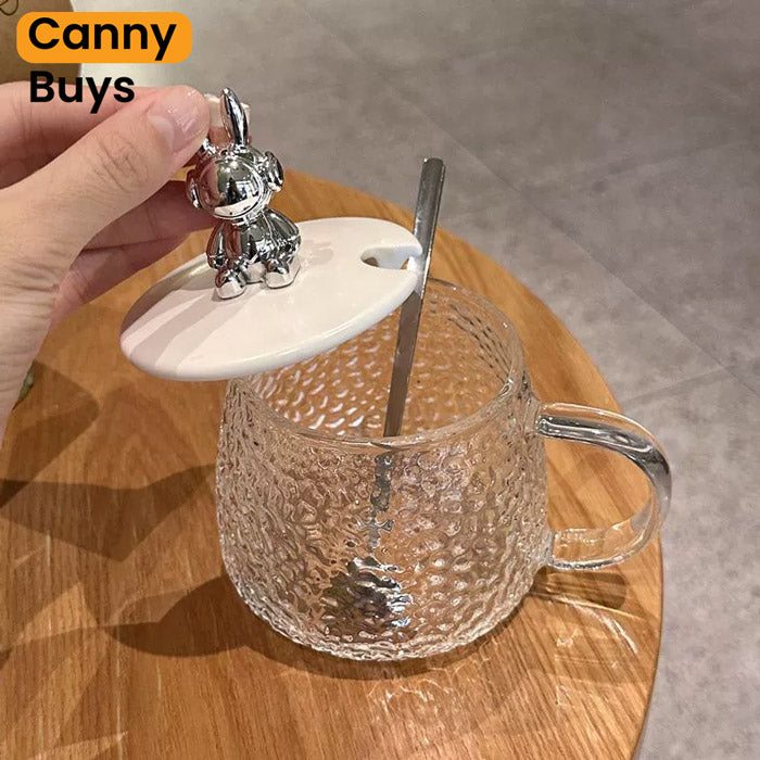Bear Lid Glass Mug with Spoon - Canny Buys