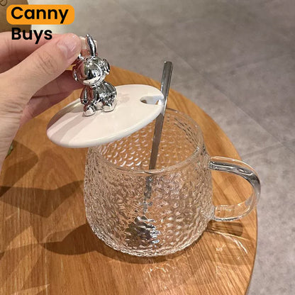 Bear Lid Glass Mug with Spoon - Canny Buys