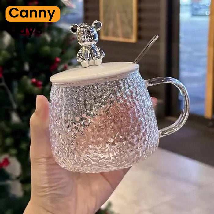 Bear Lid Glass Mug with Spoon - Canny Buys