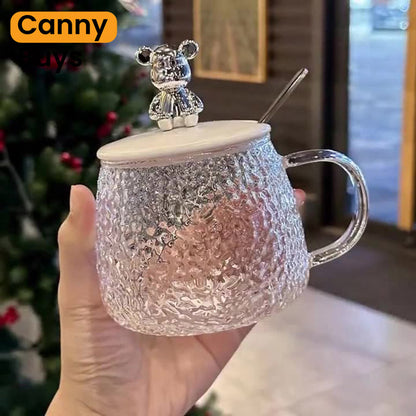 Bear Lid Glass Mug with Spoon - Canny Buys
