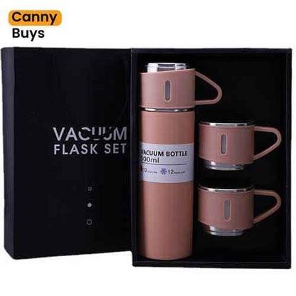 Stainless Steel Vacuum Flask Set with 3 Cups
