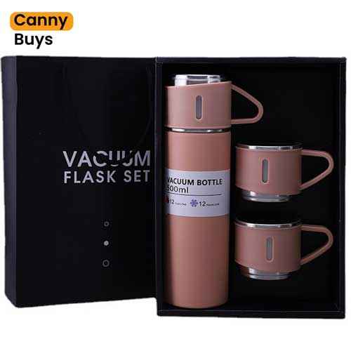 Stainless Steel Vacuum Flask Set with 3 Cups