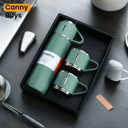 Stainless Steel Vacuum Flask Set with 3 Cups